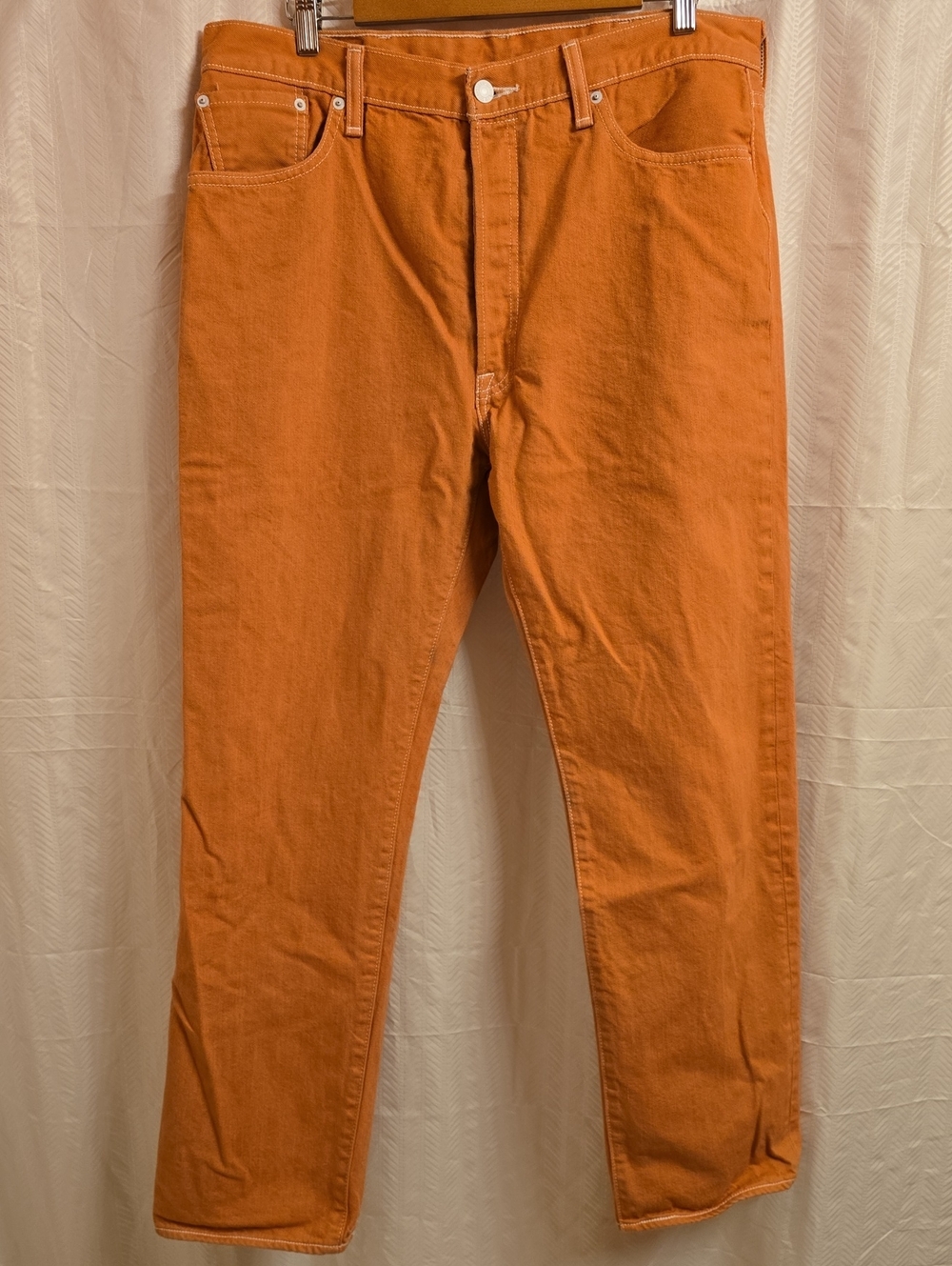 Levi's 501 Jeans Men's Size 38 Measures 36 Orange Salmon Pumpkin Button-fly * - Picture 2 of 6